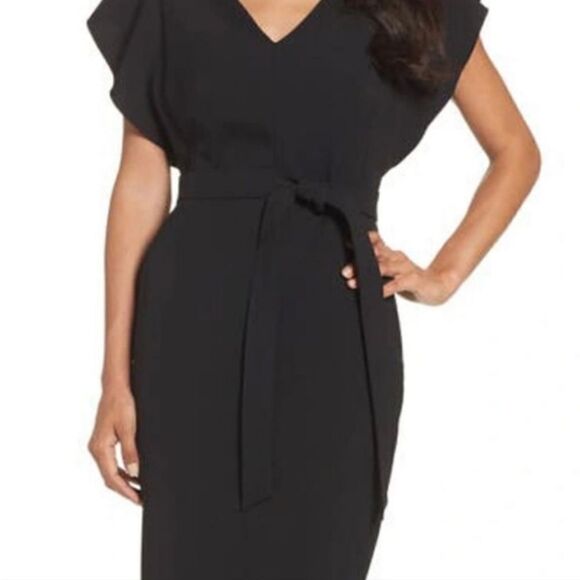 Eliza J Midi Ruffle Sleeve Sheath Dress Black NWT size 4 - Picture 7 of 13